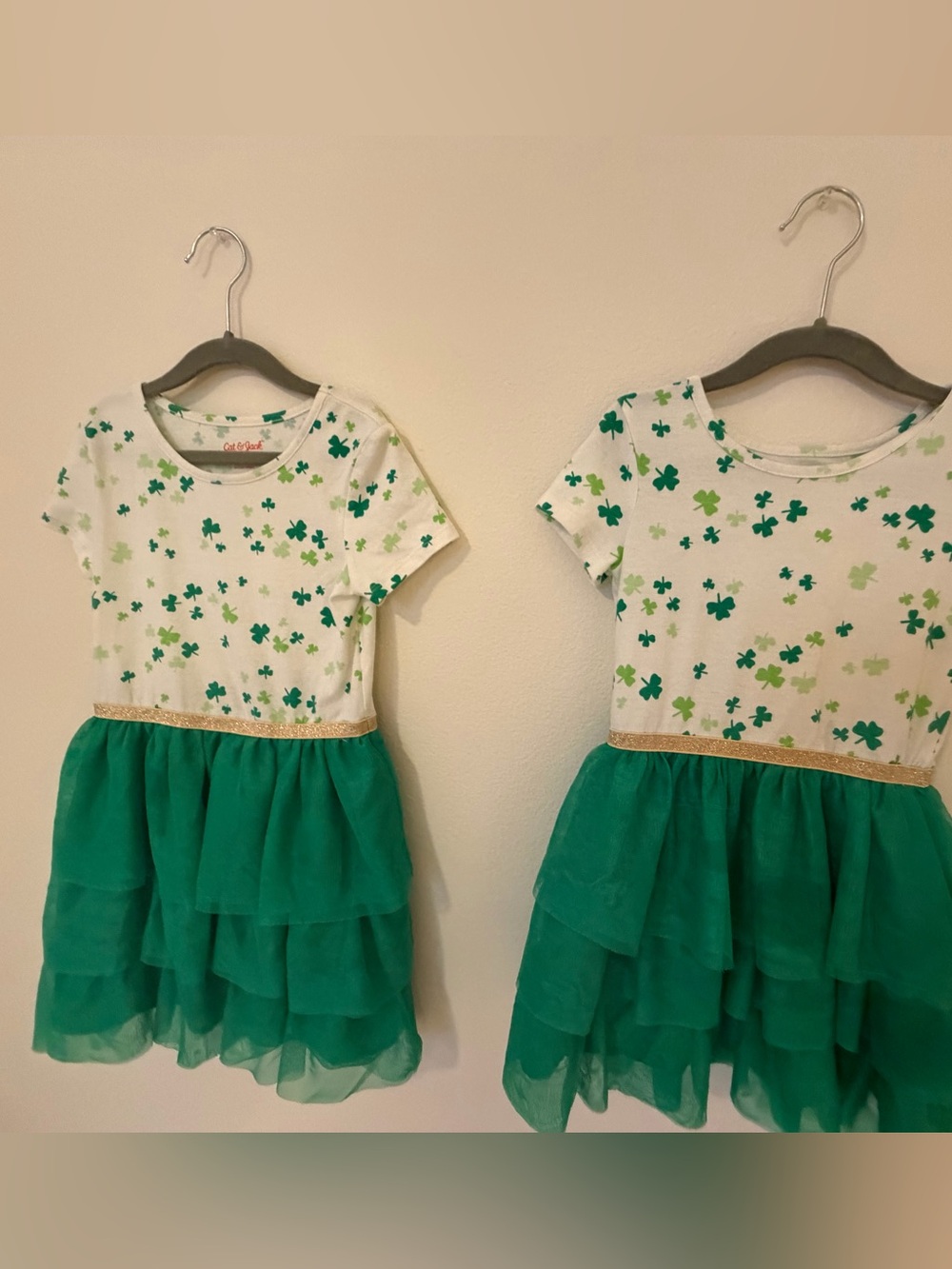 Cat & Jack White Top with Green Shamrock Tulle Dress